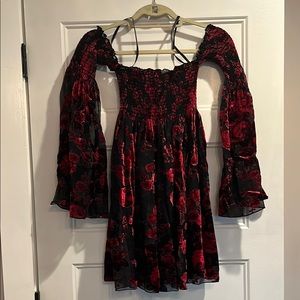 Betsey Johnson Floral Red Velvet Off-Shoulder Dress